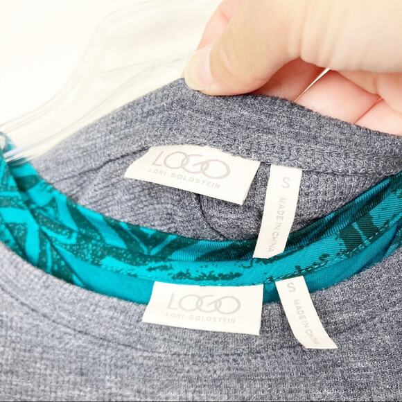 LOGO Lori Goldstein Gray Green Layered Long Sleeve Top Sz S - Picture 4 of 8